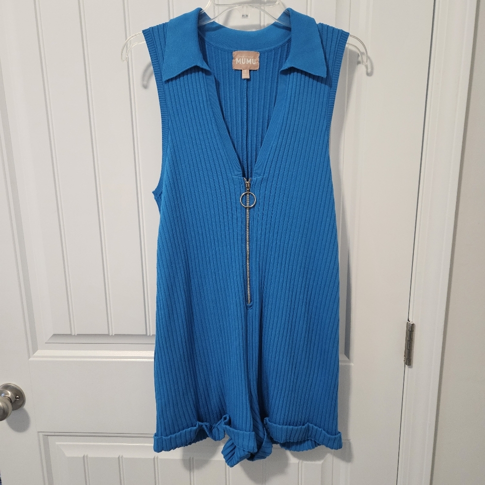 Show Me‎ Your Mumu All in One Romper Teal Rib Knit Small Zip Front Sleeveless - Picture 4 of 9